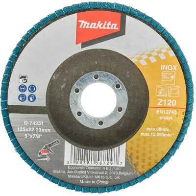 Makita, Schleifmittel, Zubehör D-74251 Fächerscheibe 125x22,23mm K120 Makita, Schleifmittel, Zubehör D-74251 Fächerscheibe 125x22,23mm K120