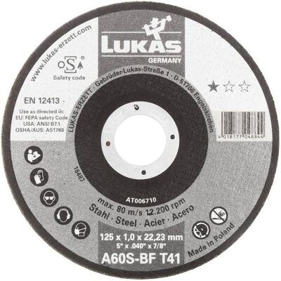 Lukas, Sägeblatt, LUKAS-ERZETT T41 115x1,0x22,23 A60S-BF AT006440V9802 Trennscheiben-Set 115 mm 50 Lukas, Sägeblatt, LUKAS-ERZETT T41 115x1,0x22,23 A60S-BF AT006440V9802 Trennscheiben-Set 115 mm 50