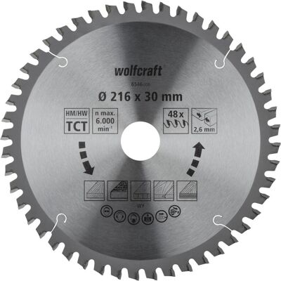 wolfcraft, Sägeblatt, 1 Kapp/Gehr.sägeblatt HM 48 Zähne ø216mm wolfcraft, Sägeblatt, 1 Kapp/Gehr.sägeblatt HM 48 Zähne ø216mm