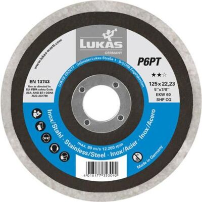 Lukas, Schleifmittel, Polierteller P6PT 125mm flach EKW60 SHP CG (60) Lukas, Schleifmittel, Polierteller P6PT 125mm flach EKW60 SHP CG (60)