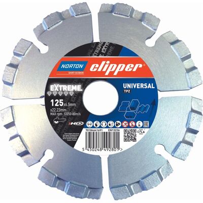 Symantec Norton Clipper, Sägeblatt, Clipper Diamanttrennscheibe Mörtelräumer Extreme Universal TP-Z - 125x6,5x22,2 mm Symantec Norton Clipper, Sägeblatt, Clipper Diamanttrennscheibe Mörtelräumer Extreme Universal TP-Z - 125x6,5x22,2 mm