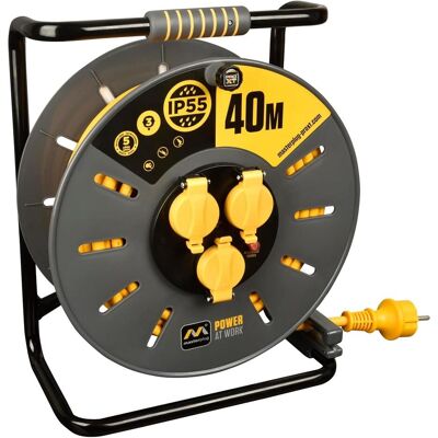 Masterplug, Kabelrolle, Pro-XT Extension Reel with 3 Grounded Outlets, IP55 Protection, Thermal Cut-Off (40 m, 2.50 mm²) Masterplug, Kabelrolle, Pro-XT Extension Reel with 3 Grounded Outlets, IP55 Protection, Thermal Cut-Off (40 m, 2.50 mm²)