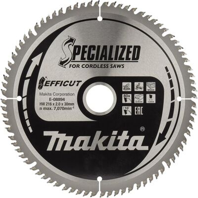 Makita, Sägeblatt, E-08894 T.C.T. pjūklas 216X30X2,0MM, Z-80 EFFICUT Makita, Sägeblatt, E-08894 T.C.T. pjūklas 216X30X2,0MM, Z-80 EFFICUT