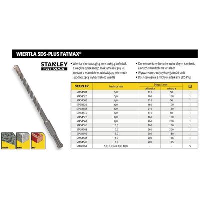 Stanley Bohrereinsatz, WIERTŁO SDS 10 x 160mm FATMAX (10 Millimeter) Stanley Bohrereinsatz, WIERTŁO SDS 10 x 160mm FATMAX (10 Millimeter)