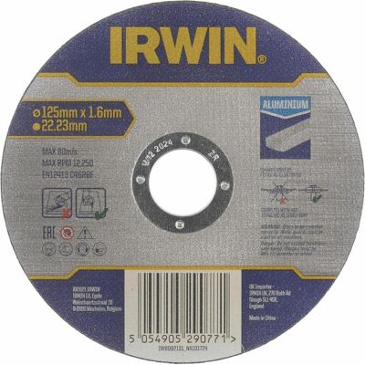 Irwin, Sägeblatt, ALUMINIUM-SCHNEIDSCHEIBEN, FLACH 125 mm x 1,6 mm x 22,23 mm Irwin, Sägeblatt, ALUMINIUM-SCHNEIDSCHEIBEN, FLACH 125 mm x 1,6 mm x 22,23 mm