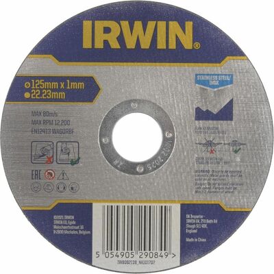 Irwin, Sägeblatt, FLACHE EDELSTAHL-SCHNEIDSCHEIBE 125 mm x 1,0 mm x 22,23 mm Irwin, Sägeblatt, FLACHE EDELSTAHL-SCHNEIDSCHEIBE 125 mm x 1,0 mm x 22,23 mm