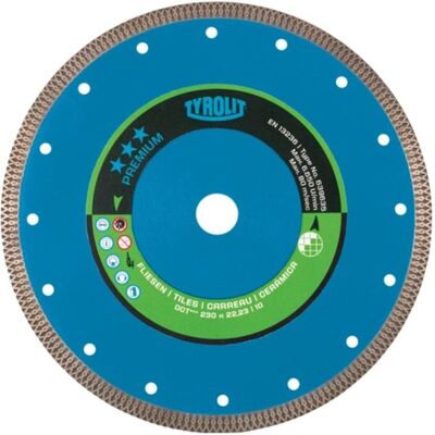Tyrolit, Sägeblatt, Diamanttrennscheibe Premium Ø 180 mm Bohrung 22,23 mm Fliesen 10 mm Tyrolit, Sägeblatt, Diamanttrennscheibe Premium Ø 180 mm Bohrung 22,23 mm Fliesen 10 mm