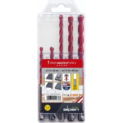 Alpen, Bohrereinsatz, Mehrzweckbohrer Set (10 mm, 5 mm, 6 mm, 8 mm) Alpen, Bohrereinsatz, Mehrzweckbohrer Set (10 mm, 5 mm, 6 mm, 8 mm)