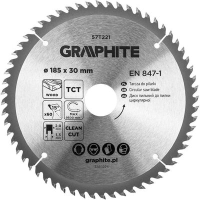 Graphite, Sägeblatt, Sägeblatt, Widia, 185 x 30 mm, 60 Zähne Graphite, Sägeblatt, Sägeblatt, Widia, 185 x 30 mm, 60 Zähne