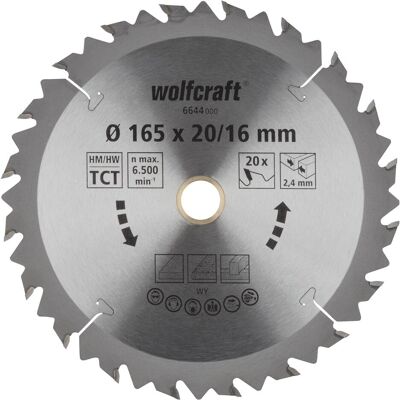 wolfcraft, Sägeblatt, 1 Kreissägeblatt HM 20 Z. ø165x20/16 mm wolfcraft, Sägeblatt, 1 Kreissägeblatt HM 20 Z. ø165x20/16 mm