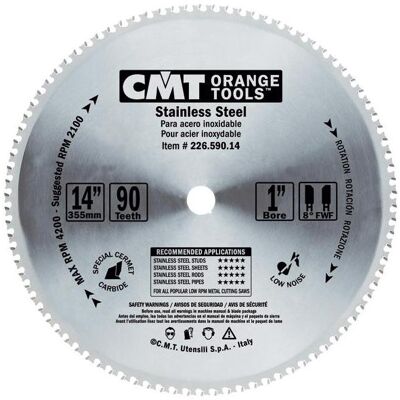 CMT, Sägeblatt, 226.590.14M Trockenschnitt-Sägeblatt für rostfreien Stahl 355 x 30 x 90T CMT, Sägeblatt, 226.590.14M Trockenschnitt-Sägeblatt für rostfreien Stahl 355 x 30 x 90T