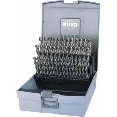 Ruko, Bohrereinsatz, Spiralbohrersatz DIN 338 TypN D.6-10mmx0,1mm HSS 41tlg.Ku.-Kass. (6,0 - 10,00 mm) Ruko, Bohrereinsatz, Spiralbohrersatz DIN 338 TypN D.6-10mmx0,1mm HSS 41tlg.Ku.-Kass. (6,0 - 10,00 mm)