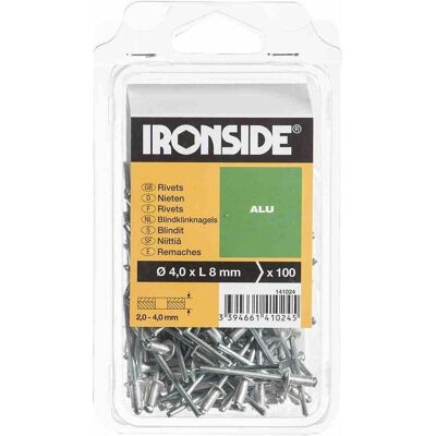 Ironside, Nieten, Blindnieten 4,0 x 8 mm Aluminium, Verpackungsinhalt: 100 Stück Ironside, Nieten, Blindnieten 4,0 x 8 mm Aluminium, Verpackungsinhalt: 100 Stück