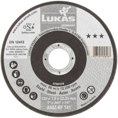 Lukas, Sägeblatt, LUKAS-ERZETT T41 125x1,0x22,23 A60Z-BF AT007278V9802 Trennscheiben-Set 125 mm 50 Lukas, Sägeblatt, LUKAS-ERZETT T41 125x1,0x22,23 A60Z-BF AT007278V9802 Trennscheiben-Set 125 mm 50