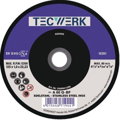 Tecwerk, Sägeblatt, Trennscheibe Action D125x1mm gerade INOX Bohrung 22,23 mm Tecwerk, Sägeblatt, Trennscheibe Action D125x1mm gerade INOX Bohrung 22,23 mm