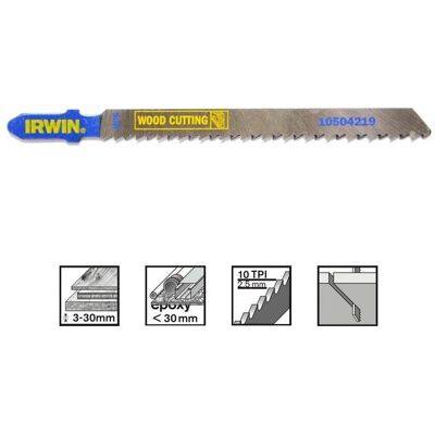 Irwin, Sägeblatt, T101B Stichsägeblatt 100 mm 10 TPI, 5 Stück Seitenschliff für Holz, TSchaft, 10504219 Irwin, Sägeblatt, T101B Stichsägeblatt 100 mm 10 TPI, 5 Stück Seitenschliff für Holz, TSchaft, 10504219