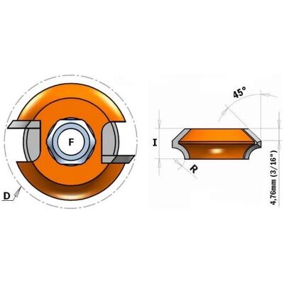 CMT 822.030.11 Fräser - 8 Schneiden, 38mm Durchmesser, 12,7mm Schnittlänge, 45° Ecke CMT 822.030.11 Fräser - 8 Schneiden, 38mm Durchmesser, 12,7mm Schnittlänge, 45° Ecke