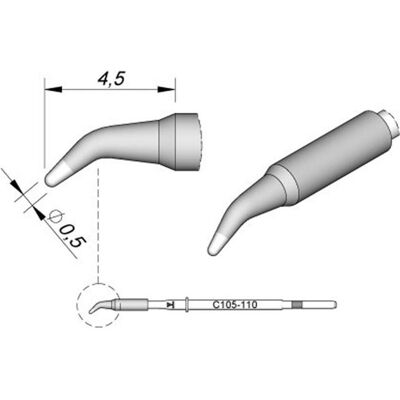 JBC Lötspitze Serie C105, Rundform, C105110/Ø 0,5 mm, gebogen (Lötspitze), Lötgerät Zubehör JBC Lötspitze Serie C105, Rundform, C105110/Ø 0,5 mm, gebogen (Lötspitze), Lötgerät Zubehör