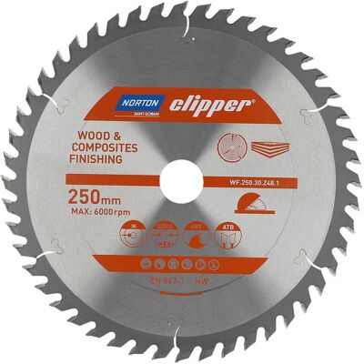 Norton Clipper Kreissägeblatt - 250mm, 30mm, 48Z - Sägeblatt für Verbundstoffe Norton Clipper Kreissägeblatt - 250mm, 30mm, 48Z - Sägeblatt für Verbundstoffe