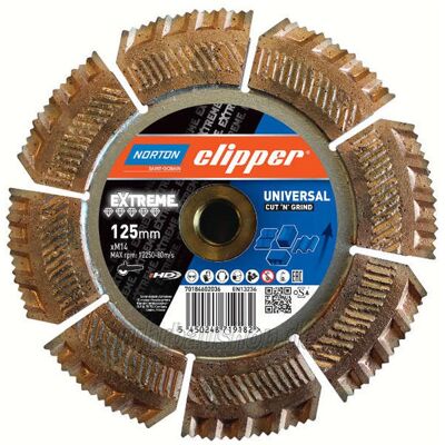 Symantec Norton Clipper, Sägeblatt, Clipper 70184602036 EXTREME CUT'N GRIND Diamanttrennscheibe 125 x M14 Symantec Norton Clipper, Sägeblatt, Clipper 70184602036 EXTREME CUT'N GRIND Diamanttrennscheibe 125 x M14