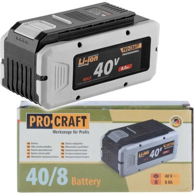 Procraft, Werkzeugakku + Ladegerät, 40/8 Akku 40 V 8,0 Ah / 8000 mAh Li-Ion mit Ladestandsanzeige (40 V) Procraft, Werkzeugakku + Ladegerät, 40/8 Akku 40 V 8,0 Ah / 8000 mAh Li-Ion mit Ladestandsanzeige (40 V)