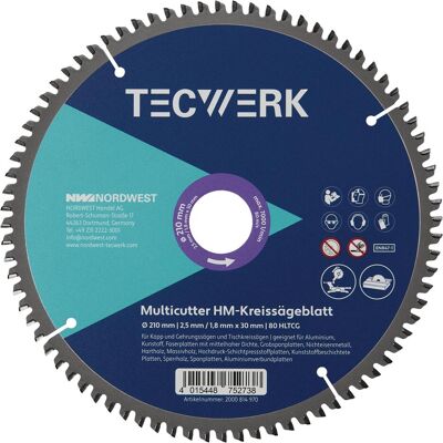 Tecwerk, Sägeblatt, Tisch-/Kappkreissägeblatt Aussen-Ø 216 mm Zähnezahl 80 HLTCG Bohrung 30 mm Schnittbreite 2,5 mm Tecwerk, Sägeblatt, Tisch-/Kappkreissägeblatt Aussen-Ø 216 mm Zähnezahl 80 HLTCG Bohrung 30 mm Schnittbreite 2,5 mm
