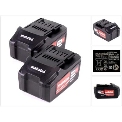 Metabo, Werkzeugakku + Ladegerät, Akku Set 2x Li-Power Akkupack 18 V 4,0 Ah CAS Li-Ion Akku ( 2x 625591000 ) mit Ladestandsanze (18 V) Metabo, Werkzeugakku + Ladegerät, Akku Set 2x Li-Power Akkupack 18 V 4,0 Ah CAS Li-Ion Akku ( 2x 625591000 ) mit Ladestandsanze (18 V)