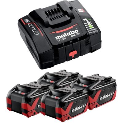 Metabo, Werkzeugakku + Ladegerät, Basis Set 4x LiHDX Akkupack 18 V 8,0 Ah Akku ( 4x 624975000 ) + ASC 290 Ladegerät ( (18 V) Metabo, Werkzeugakku + Ladegerät, Basis Set 4x LiHDX Akkupack 18 V 8,0 Ah Akku ( 4x 624975000 ) + ASC 290 Ladegerät ( (18 V)