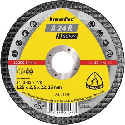 Klingspor, Sägeblatt, A 24 R Supra - Trennscheiben 125 x 2,5 x 22,23 mm Klingspor, Sägeblatt, A 24 R Supra - Trennscheiben 125 x 2,5 x 22,23 mm