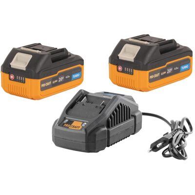 Procraft, Werkzeugakku + Ladegerät, Starter Pack 20 V 20/2.4A Ladegerät + 2x 20/4 Turbo Akku 4,0 Ah (20 V) Procraft, Werkzeugakku + Ladegerät, Starter Pack 20 V 20/2.4A Ladegerät + 2x 20/4 Turbo Akku 4,0 Ah (20 V)