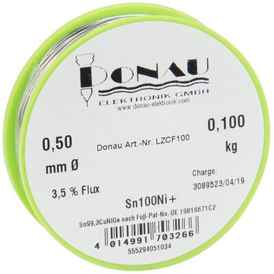 Donau LÖTZINN "CLEAR" 100g - O0,5 mm Sn100Ni+, Lötgerät Zubehör, Transparent Donau LÖTZINN "CLEAR" 100g - O0,5 mm Sn100Ni+, Lötgerät Zubehör, Transparent