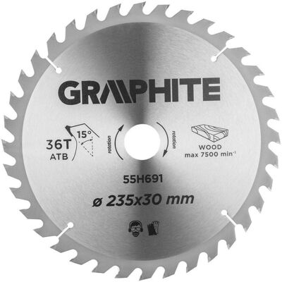 Graphite, Sägeblatt, Graphitkreissäge (Kreissäge, breit, 235 x 30 mm, 36 Zähne) Graphite, Sägeblatt, Graphitkreissäge (Kreissäge, breit, 235 x 30 mm, 36 Zähne)