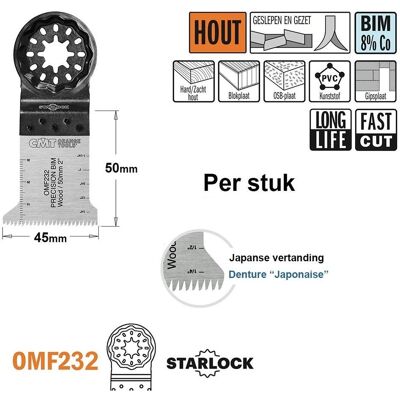 CMT, Sägeblatt, OMF232-X1 Multitool Sägeblatt für Holz mit Nägeln 45 mm 1 Stück CMT, Sägeblatt, OMF232-X1 Multitool Sägeblatt für Holz mit Nägeln 45 mm 1 Stück