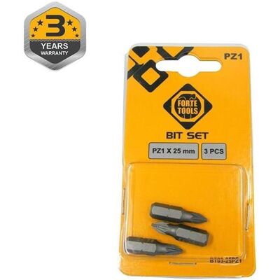 Forte tools, Bits, SCREWDRIVER BIT PZ1X25MM 3PCS Forte tools, Bits, SCREWDRIVER BIT PZ1X25MM 3PCS