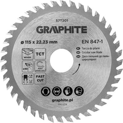 Graphite, Sägeblatt, Sägeblatt, Widia, 115 x 22,23 mm, 40 Zähne Graphite, Sägeblatt, Sägeblatt, Widia, 115 x 22,23 mm, 40 Zähne