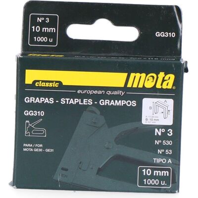 Mota Herramientas, Tacker + Nagelpistole, Heftklammern nº 3 von 10mm 1000 Stück. Dicke 0.7mm gg310 mota (Tacker) Mota Herramientas, Tacker + Nagelpistole, Heftklammern nº 3 von 10mm 1000 Stück. Dicke 0.7mm gg310 mota (Tacker)