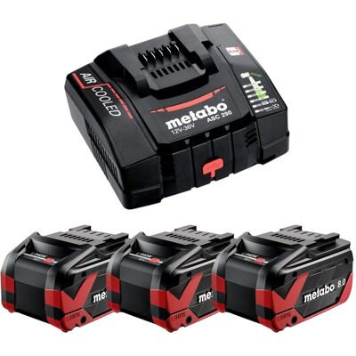 Metabo, Werkzeugakku + Ladegerät, Basis Set 3x LiHDX Akkupack 18 V 8,0 Ah Akku ( 3x 624975000 ) + ASC 290 Ladegerät ( (18 V) Metabo, Werkzeugakku + Ladegerät, Basis Set 3x LiHDX Akkupack 18 V 8,0 Ah Akku ( 3x 624975000 ) + ASC 290 Ladegerät ( (18 V)