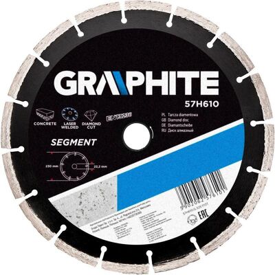 Graphite, Sägeblatt, Segmentierte Diamantscheibe aus Graphit 230 x 22,2 mm 57H610 Graphite, Sägeblatt, Segmentierte Diamantscheibe aus Graphit 230 x 22,2 mm 57H610