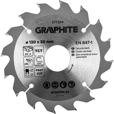 Graphite, Sägeblatt, Sägeblatt, Widia, 130 x 30 mm, 16 Zähne Graphite, Sägeblatt, Sägeblatt, Widia, 130 x 30 mm, 16 Zähne