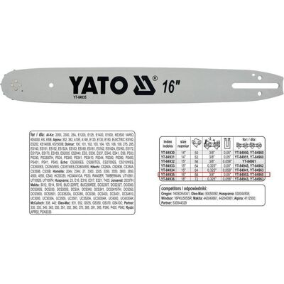 Yato, Zange Zubehör, yt-84935 – Guide Bar 16 "3/8P Yato, Zange Zubehör, yt-84935 – Guide Bar 16 "3/8P
