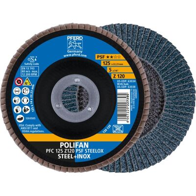 Pferd, Schleifmittel, POLIFAN Fächerscheibe sal Linie PSF 125 mm Zirkonkorund Z Korngrösse 120 für /Edelstahl Durchmess (120) Pferd, Schleifmittel, POLIFAN Fächerscheibe sal Linie PSF 125 mm Zirkonkorund Z Korngrösse 120 für /Edelstahl Durchmess (120)