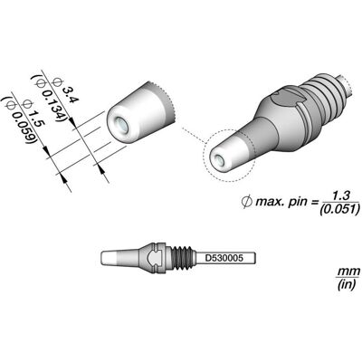 JBC Entlötspitze Serie D530, D530005/1.5 mm, 3.4 mm, Pincleaning (Entlötspitze), Lötgerät Zubehör JBC Entlötspitze Serie D530, D530005/1.5 mm, 3.4 mm, Pincleaning (Entlötspitze), Lötgerät Zubehör