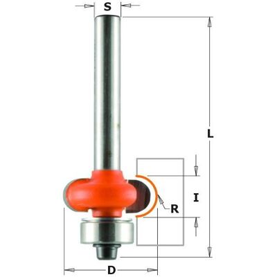 CMT, Fräser, 762.050.11 Halbkonvexer Radiusfräser R=5 mit Führungslager 22,7 x 10 mm Schaft 6 mm CMT, Fräser, 762.050.11 Halbkonvexer Radiusfräser R=5 mit Führungslager 22,7 x 10 mm Schaft 6 mm