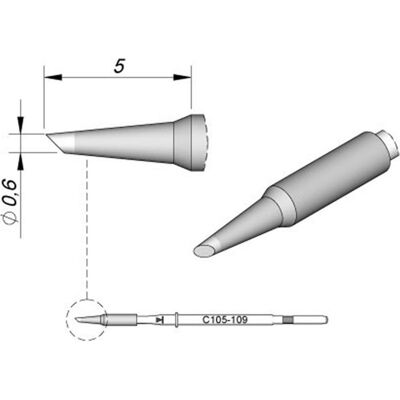JBC Lötspitze Serie C105, Rundform, C105109/Ø 0,6 mm, 45° abgeschrägt (Lötspitze), Lötgerät Zubehör JBC Lötspitze Serie C105, Rundform, C105109/Ø 0,6 mm, 45° abgeschrägt (Lötspitze), Lötgerät Zubehör
