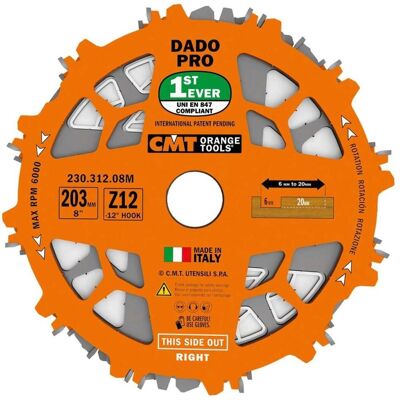 CMT, Sägeblatt, 230.312.08M Verstellbare Nutsäge DADO 200 x 30 x 12T CMT, Sägeblatt, 230.312.08M Verstellbare Nutsäge DADO 200 x 30 x 12T
