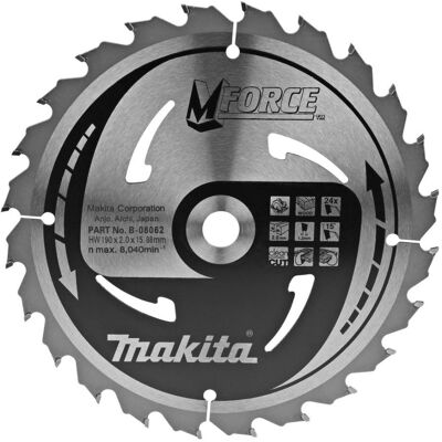 Makita, Sägeblatt, B-08062 TCT-Säge 190X2X15,88mm 15° T24 M-FORCE Makita, Sägeblatt, B-08062 TCT-Säge 190X2X15,88mm 15° T24 M-FORCE