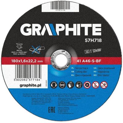Graphite, Sägeblatt, Metallische Trennscheibe 180 x 1,6 x 22,2 mm, 41 A46-S-BF Graphite, Sägeblatt, Metallische Trennscheibe 180 x 1,6 x 22,2 mm, 41 A46-S-BF