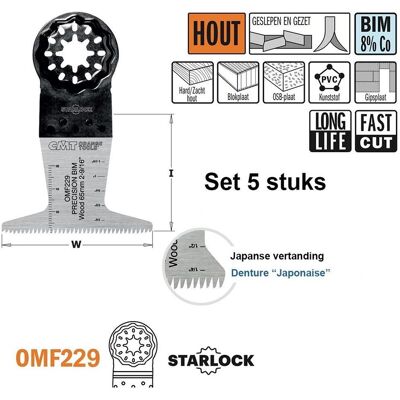 CMT, Sägeblatt, OMF229-X5 Multitool Sägeblatt (japanische Zähne) für Holz 65 mm 5 Stück CMT, Sägeblatt, OMF229-X5 Multitool Sägeblatt (japanische Zähne) für Holz 65 mm 5 Stück