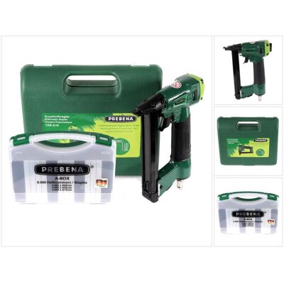 Prebena, Tacker + Nagelpistole, 1XR-A16 Luftdruck Druckluftnagler im Transportkoffer + A-BOX 9.000 Heftklammern / Staples (Nagelpistole) Prebena, Tacker + Nagelpistole, 1XR-A16 Luftdruck Druckluftnagler im Transportkoffer + A-BOX 9.000 Heftklammern / Staples (Nagelpistole)