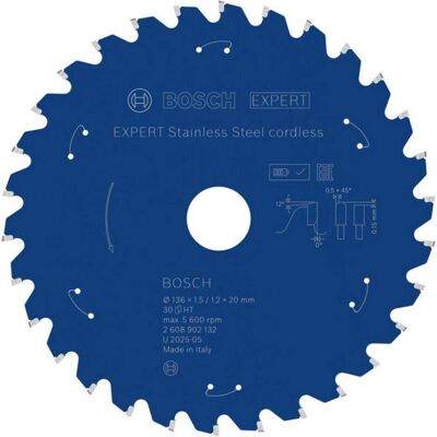 Bosch Professional Zubehör, Sägeblatt, Blau Zubehör 2608902132 EXPERT Kreissägeblatt Edelstahl kabellos 136 x 1,5/1,2 x 20 mm T30 Bosch Professional Zubehör, Sägeblatt, Blau Zubehör 2608902132 EXPERT Kreissägeblatt Edelstahl kabellos 136 x 1,5/1,2 x 20 mm T30